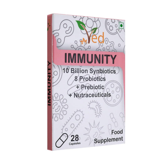 VED Immunity Complex Probiotics and Prebiotics Complex - 10 Billion CFU - 20 Live Bacterial Cultures - 28 Probiotic Complex Capsules for femaie & Male - Lactobacillus Plantarum 28 days Supply.