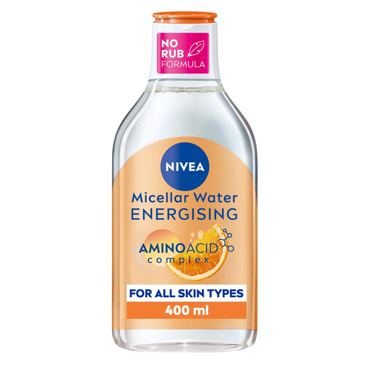 NIVEA Energy Micellar Water 3x Antioxidants, 3 in 1 Energising Micellar Cleansing Water, Vegan Make-Up Remover with Vitamins C and B3, Suitable for Sensitive Skin, 400 ml (Pack of 1)
