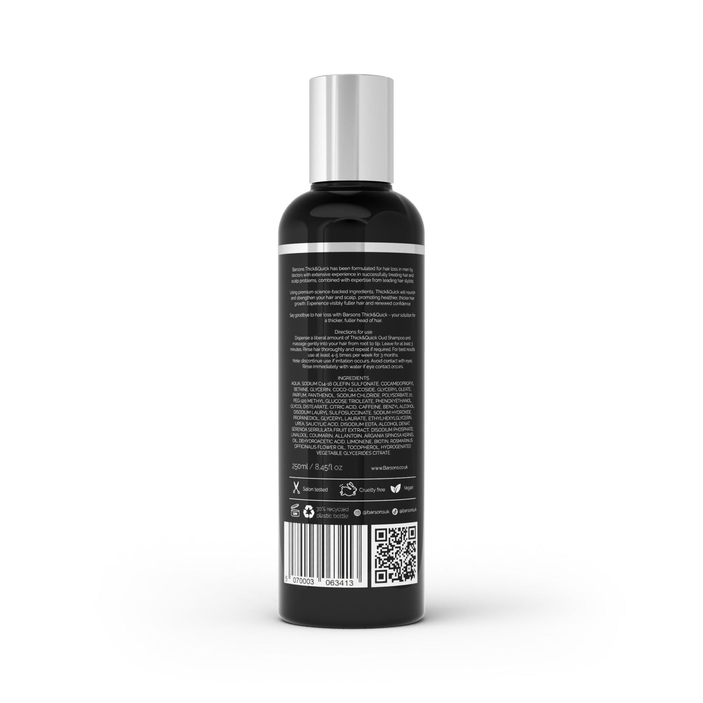 BARSONS THICK&QUICK Oud Shampoo for Men with Thinning Hair – Doctor-Formulated Hair Thickening Treatment – DHT Blocker – Hair Transplant Friendly – Rosemary, Biotin, Argan Oil, Caffeine – Sulfate-Free