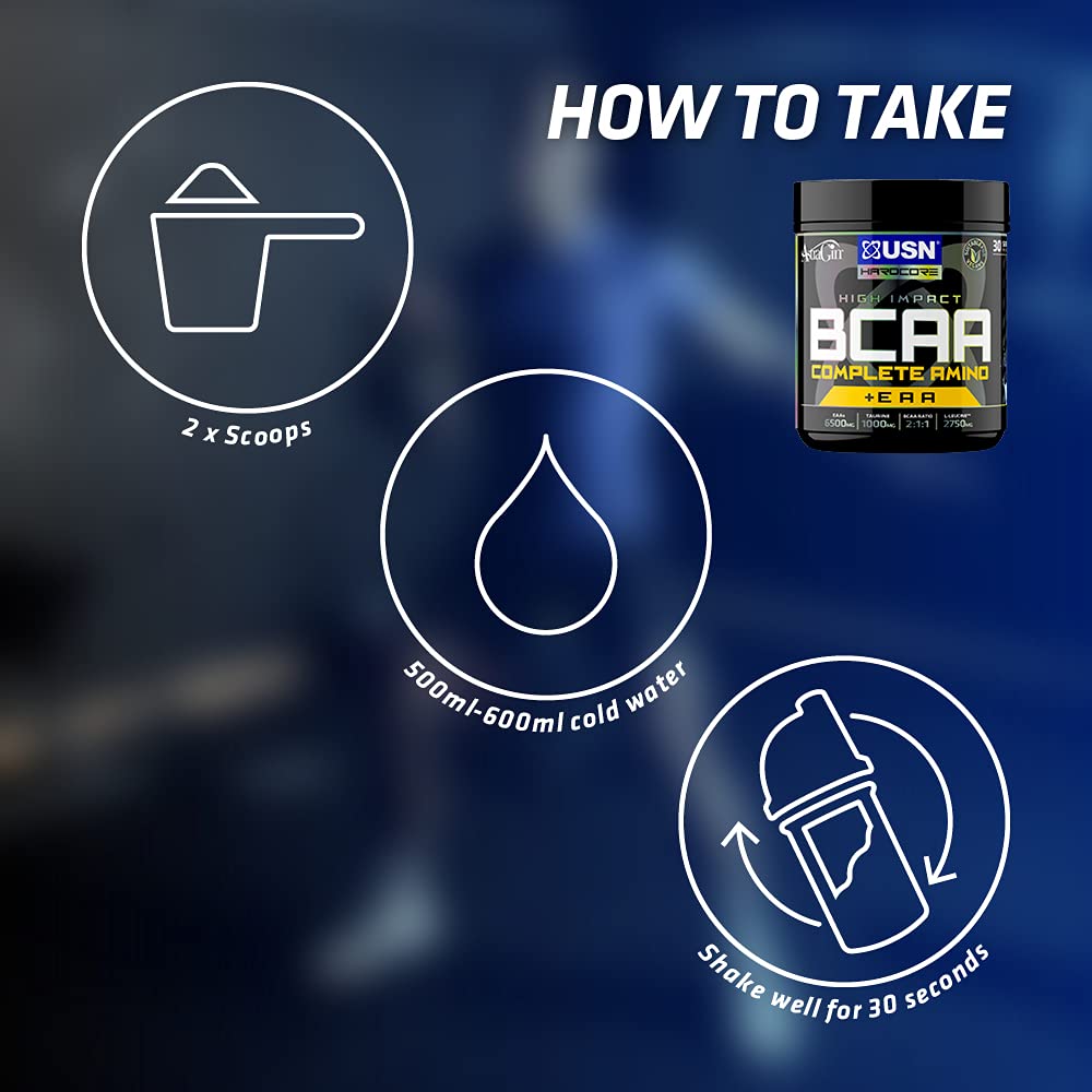 USN Complete Amino Blue Raspberry Flavour BCAA + EAA 400g (30 Servings): High Impact Essential Amino Acids & BCAA Powder