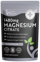 Multivita Magnesium Citrate 1,480mg 120 Vegan Capsules 2 Months Supply - Providing 440mg Elemental Magnesium Per Serving - Magnesium Capsules not Magnesium Tablets - High Strength Magnesium Supplement GMO Free