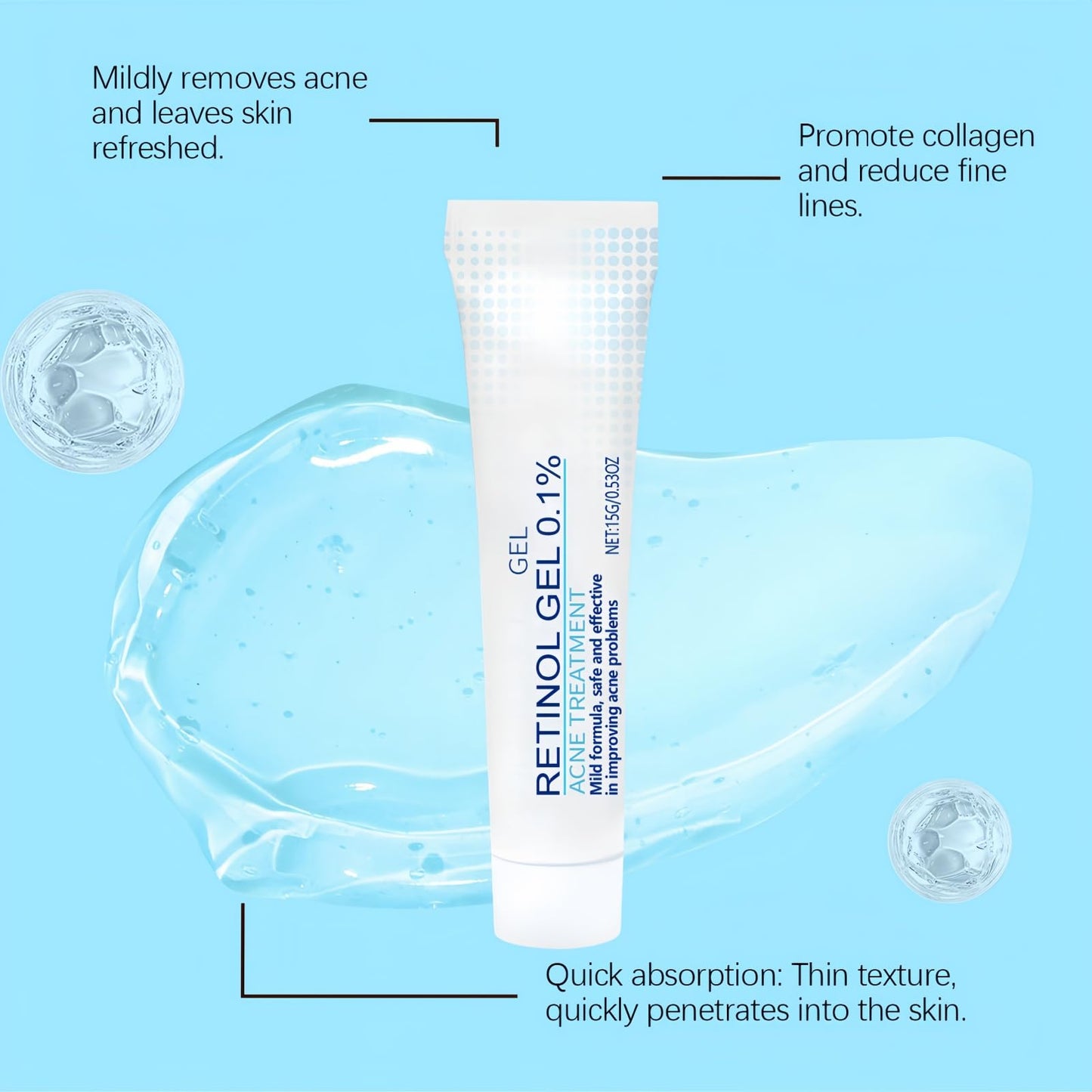 Retinol Gel,Acne Treatment Gel,Acne Control Cream for Face,Anti Acne Gel for Spot Prone Skin,Retinol Moisturizer Cream,Brightens Skin and Improves Elasticity,Face for Pimple Reduce,Without Over Drying
