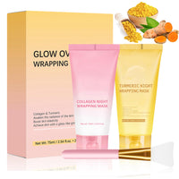 Collagen Night Wrapping Mask, Glass Glow Overnight Wrapping Mask Duo: Collagen Overnight Wrapping Peel Off Facial Mask and Turmeric Overnight Wrapping Peel Off Mask,Korean Skincare