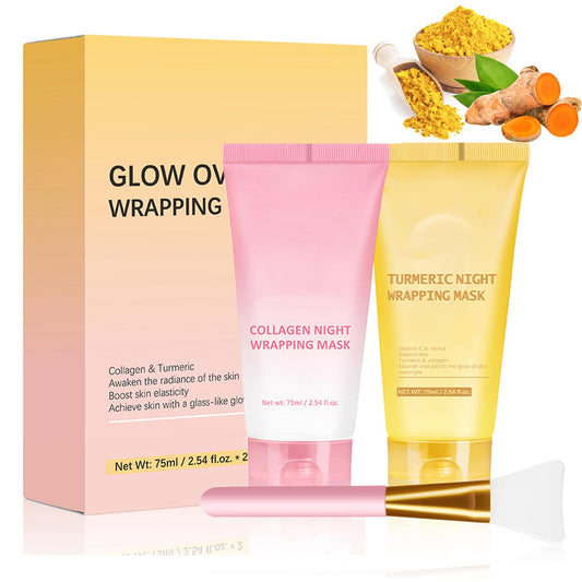 Collagen Night Wrapping Mask, Glass Glow Overnight Wrapping Mask Duo: Collagen Overnight Wrapping Peel Off Facial Mask and Turmeric Overnight Wrapping Peel Off Mask,Korean Skincare
