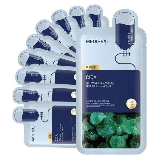 Mediheal Dermaplus Sheet Mask 10PC – Birch, Cica, Hyaluronic Acid, Aloe, Heartleaf (Cica)