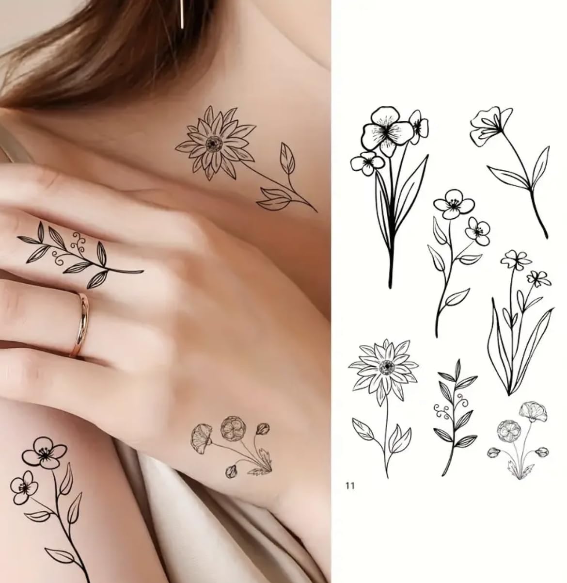 Generic 30 Sheets Fine Line Temporary Tattoos - Realistic Removable Body Art, Words, Patterns, Flowers, Botanical Leaves - 100s of Festival Tattoos