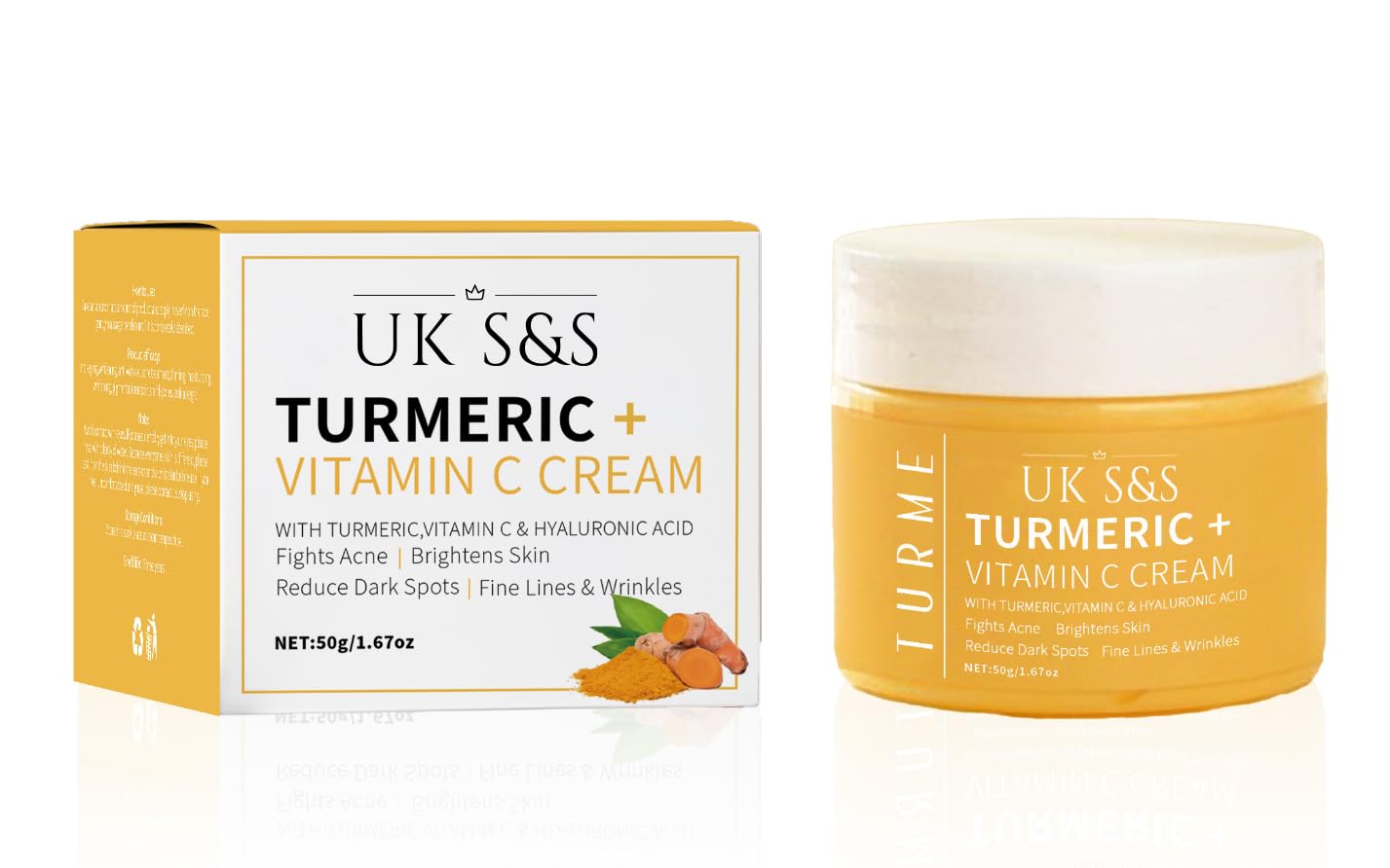 Turmeric & Vitamin C face cream. Anti-aging cream that reduces dark spots and brightens skin. Heals acne and repairs damaged skin. Soften and smoothens skin.
