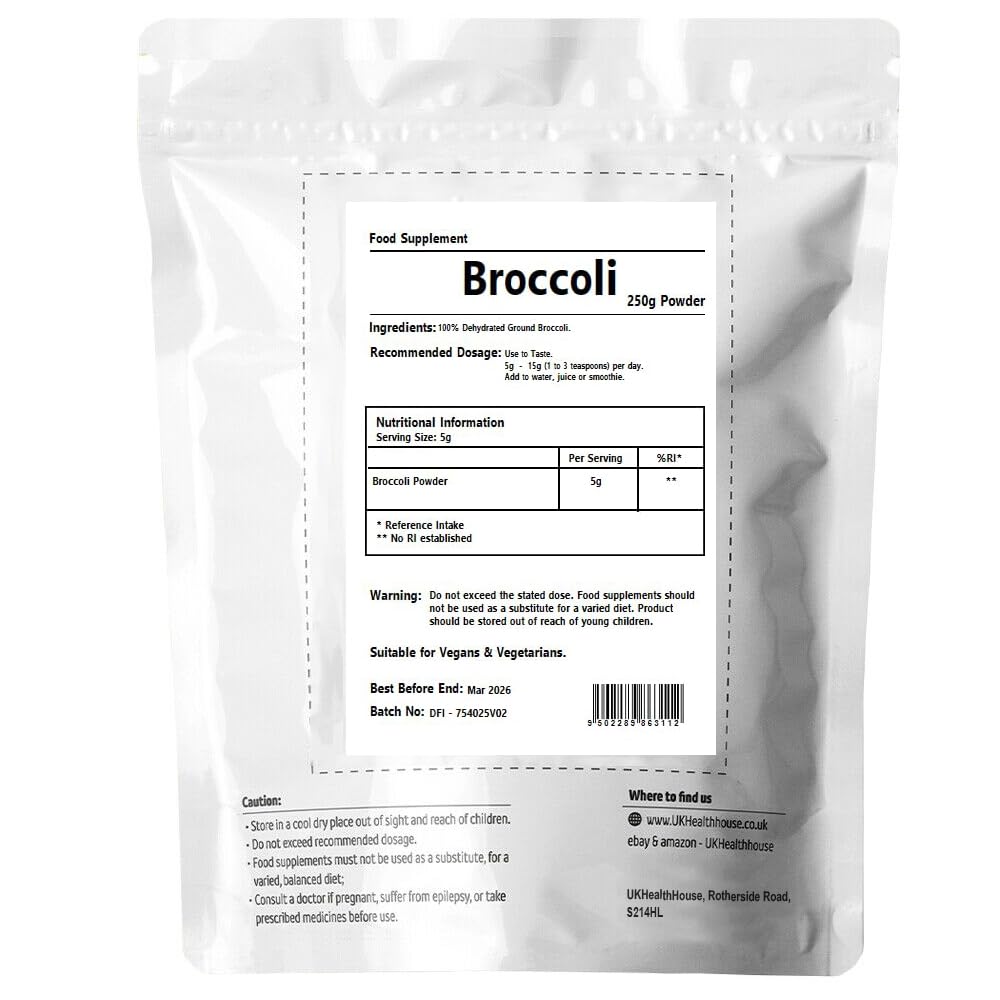 UKHealthHouse Broccoli Powder | Contains Activated Sulforaphane Supplement | Potent Antioxidant Content | Whole Broccoli Powder | 100% Natural & Pure (250g)