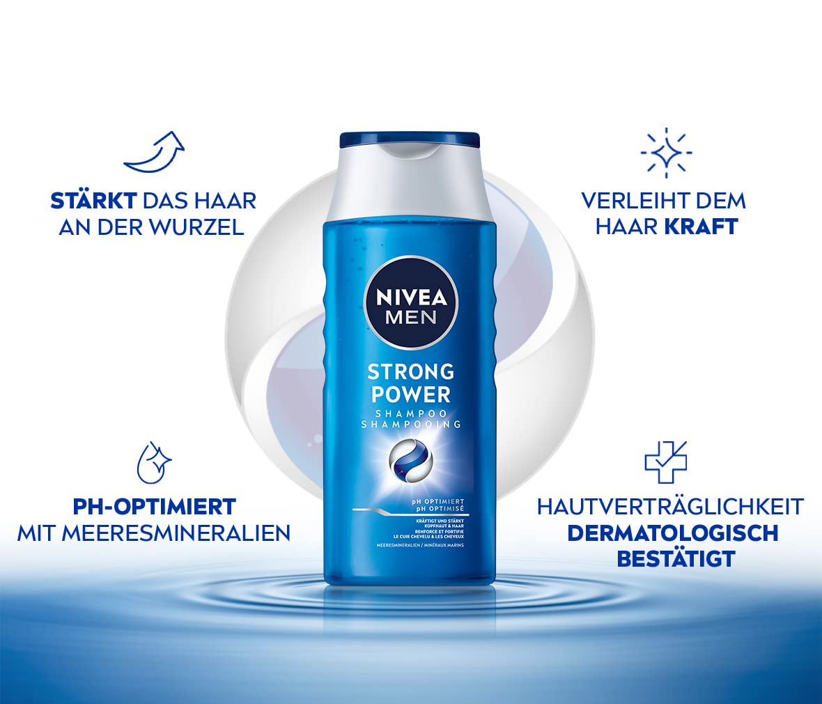 NIVEA MEN Strong Power Shampoo, kräftigendes Haarshampoo ohne Silikone und Mikroplastik, Männer Shampoo mit Meeresmineralien und pH-optimierter Formel (250 ml)