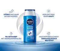 NIVEA MEN Strong Power Shampoo, kräftigendes Haarshampoo ohne Silikone und Mikroplastik, Männer Shampoo mit Meeresmineralien und pH-optimierter Formel (250 ml)