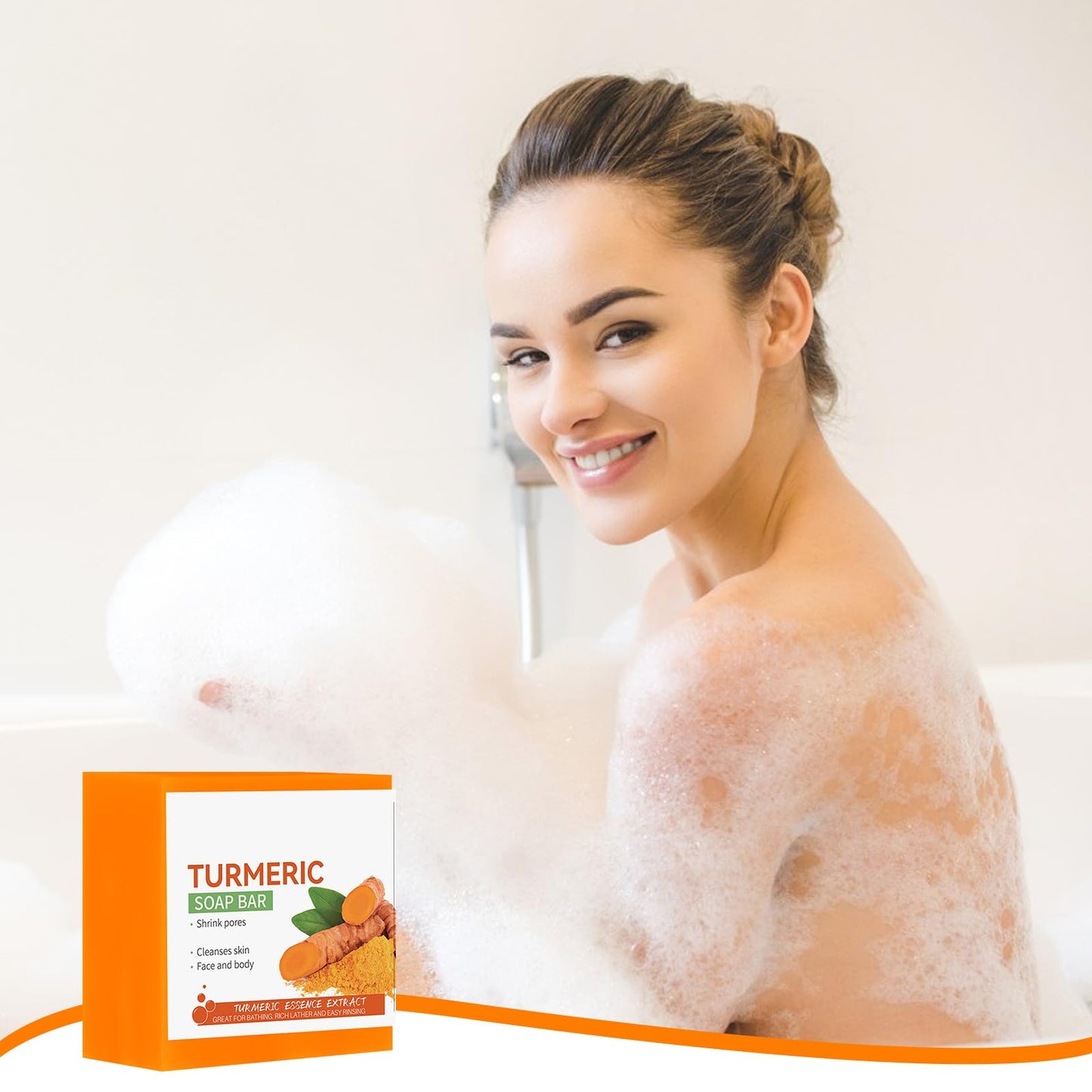2 PCS Turmeric Soap Tumeric Soap Acne Dark Spot Smooth Skin Turmeric Soap Bar with Foaming Net Suitable for Face and Body Anti-Freckles Moisturizing Eliminating Fine Lines