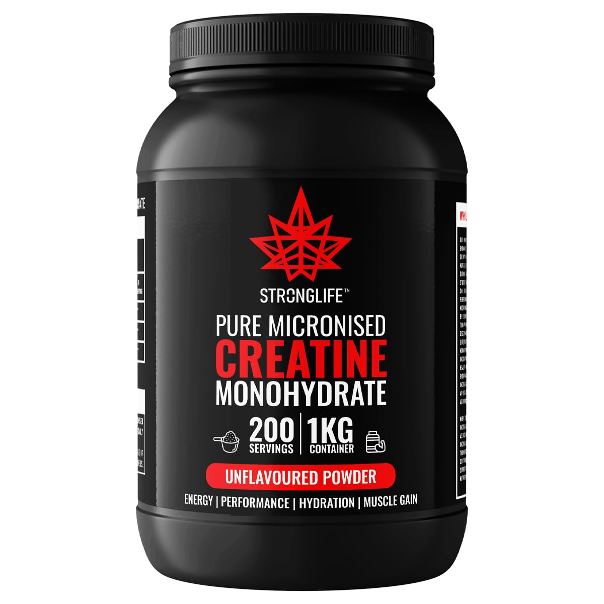 Creatine Monohydrate Powder by Stronglife - 1000 Grams (1KG), 200 Servings at 5 Grams, Micronised, Pure 200 Mesh, Unflavoured - Enhances Muscle Performance Power & Recovery