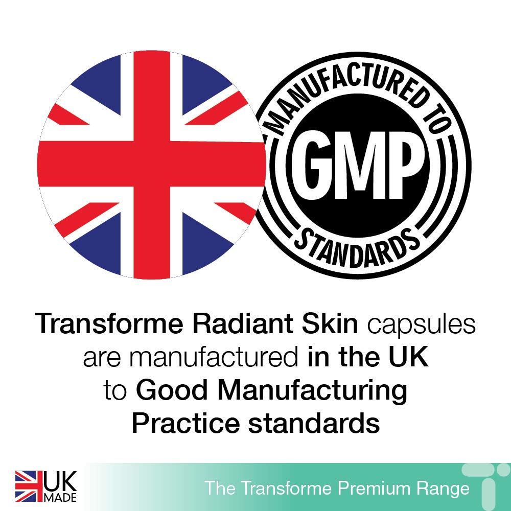 Transforme Marine Collagen 500mg, Hyaluronic Acid Capsules, 60 Days Supply, Biotin, Copper, Vitamin C B6 B12, Zinc, Radiant Skin Care Hydrolysed Peptides