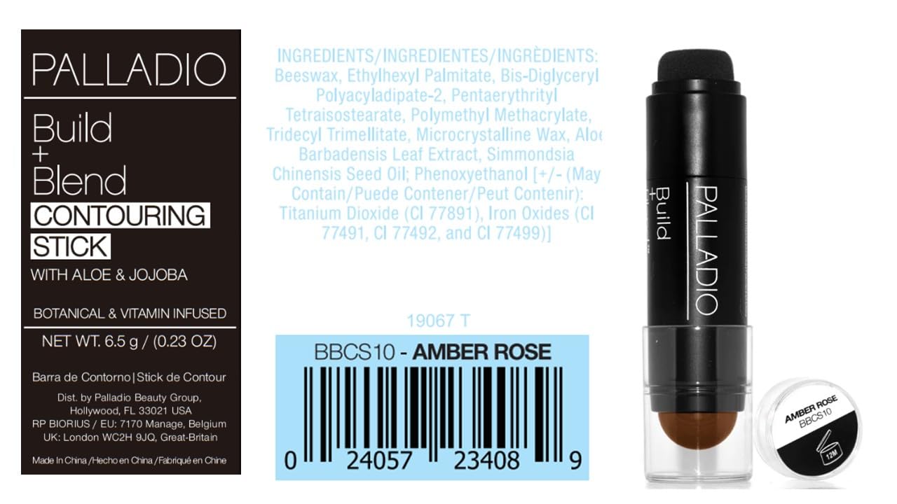 Palladio Contouring Makeup Stick BUILD + BLEND Contour Stick, Face Makeup for Perfect Sculpting Look, 0.23 Ounce (Amber Rose)