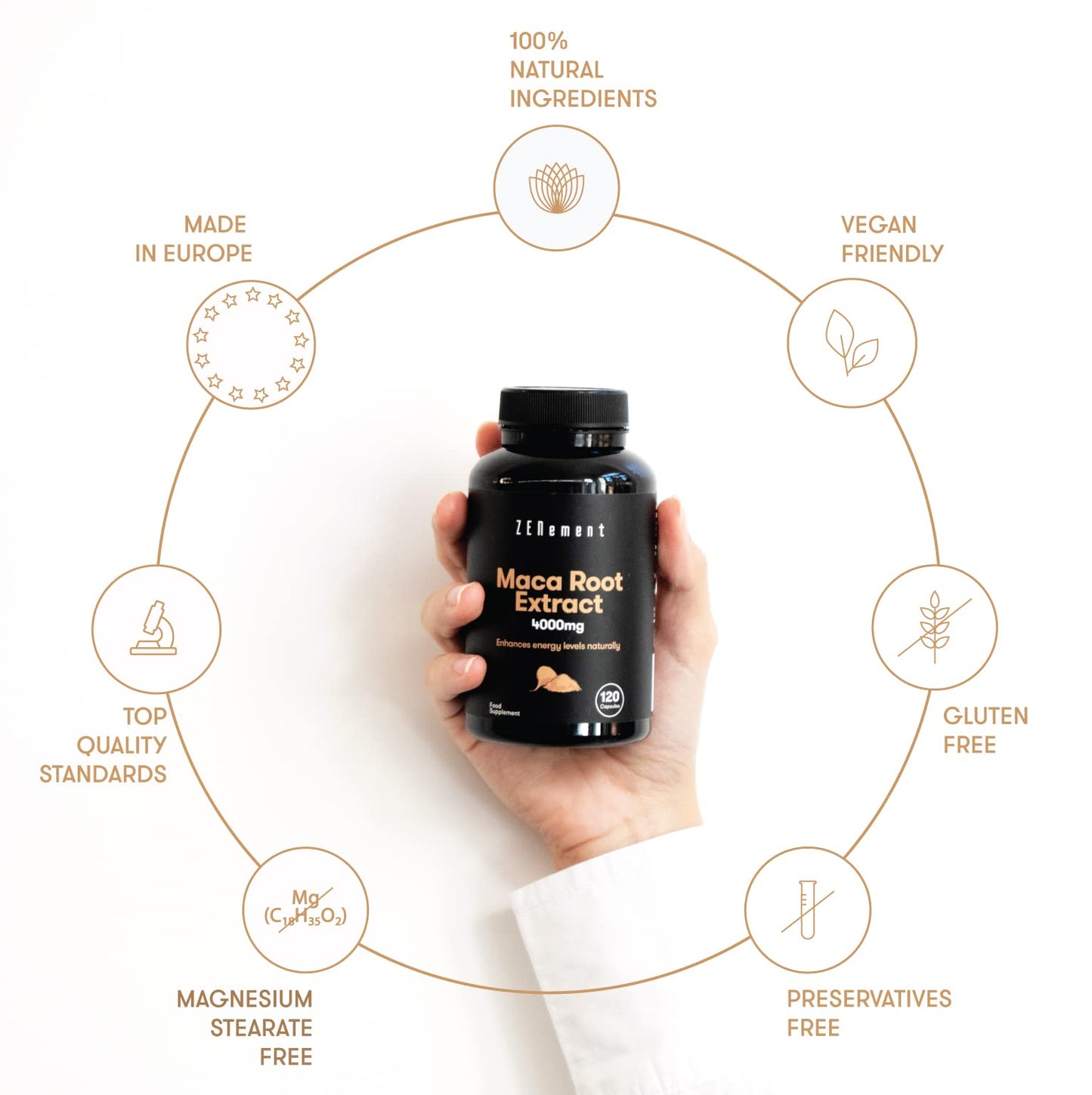 Maca Root Capsules 4000mg, High Strength Peruvian Yellow Maca Root for Men and Women | 120 Vegan Capsules (4 Months Supply) | Zenement