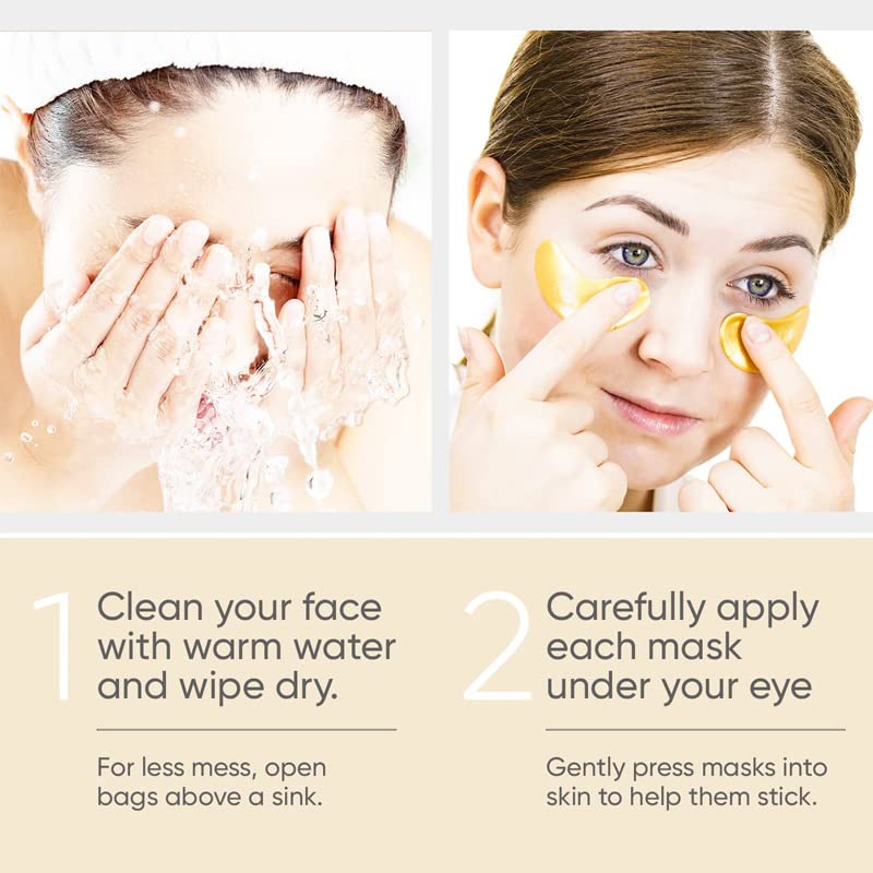Lanboo Under Eye Gel Patches, 20 Pairs - Golden Eye Mask with Amino Acid & Collagen, Cooling Eye Care for Wrinkles, Puffy Eyes & Dark Circles, Skincare Treatment for Men & Women, USA Tested