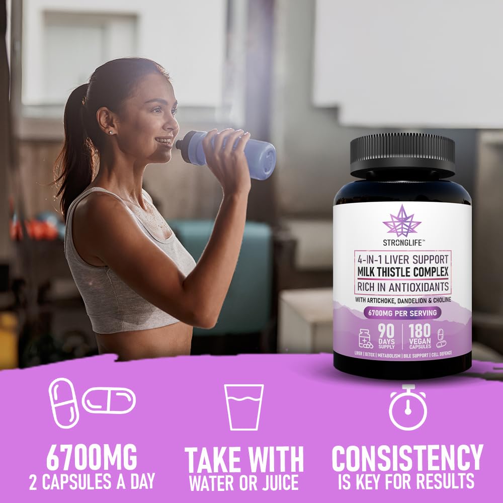 Stronglife Milk Thistle Complex Capsules – 6000mg Silymarin Extract with Artichoke, Dandelion & Choline – Liver & Detox Support for Men & Women – 180 Capsules – 90 Day Supply