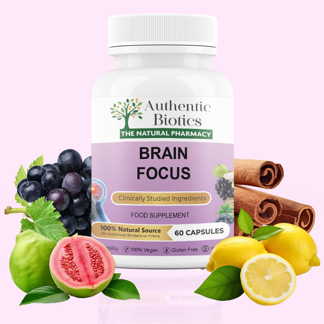 Authentic Biotics Brain Focus Supplement with Ashwagandha KSM-66 – Nootropic with B Complex & Magnesium – Energy, Memory, Focus & Mental Clarity – Vegan Cognitive Support – 3x60 Capsules Pack