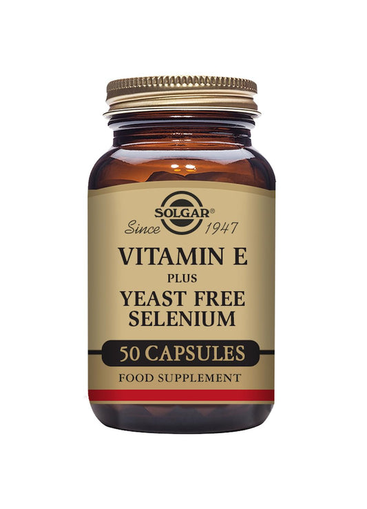 Solgar Vitamin E with Yeast Free Selenium - Supports Immune System & Metabolism - Protects Against Oxidative Stress - Daily Health Supplement - For Hair and Nails - Vegetable Capsules - Pack of 50
