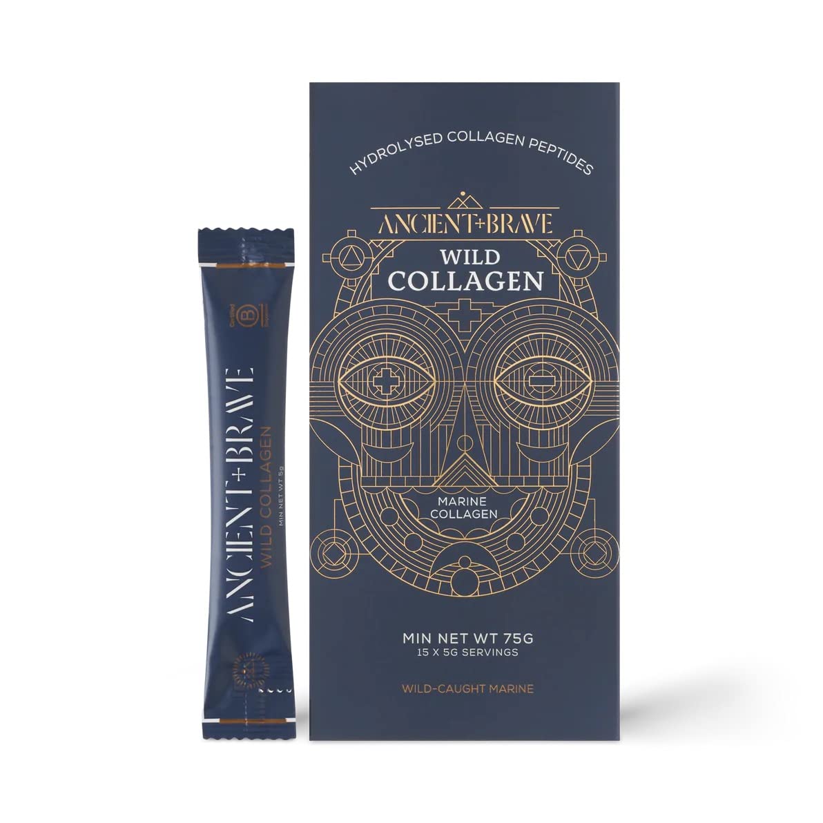 Ancient + Brave Wild Collagen Sachets 15 x 5g - Wild Caught Marine Collagen Powder - 100% Hydrolysed Collagen Peptides (Fish) - High Protein, Fasting, Keto - Skin, Hair & Nail Health