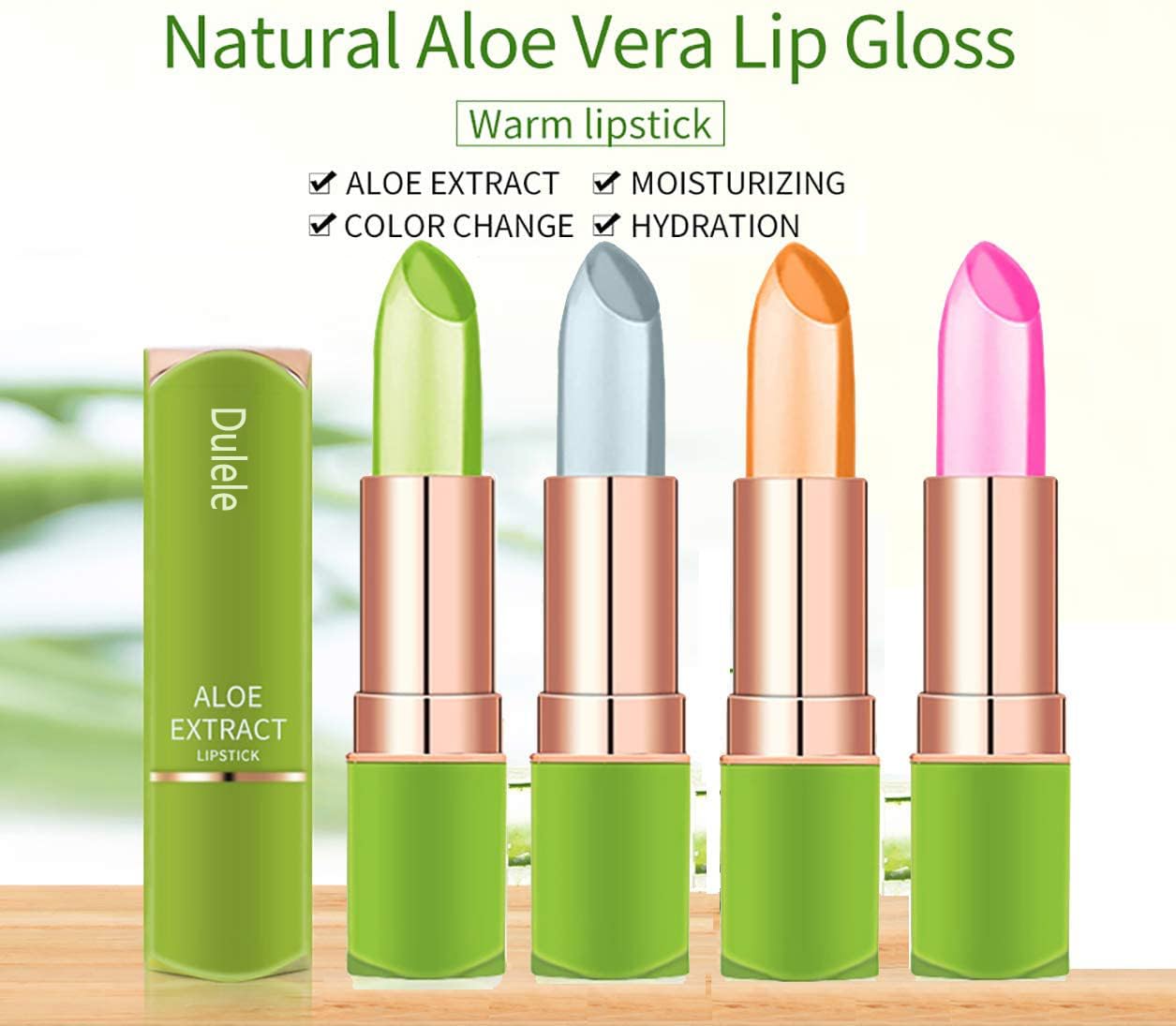 4 Colours Organic Aloe Vera Moisturizing Crystal Jelly Lipsticks, Dulele Magic Temperature Colour Changing Long Lasting Lip Balm Set (EEE)