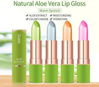 4 Colours Organic Aloe Vera Moisturizing Crystal Jelly Lipsticks, Dulele Magic Temperature Colour Changing Long Lasting Lip Balm Set (EEE)