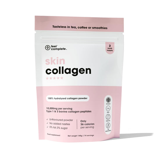 Feel Complete - Tasteless Type 1&3 Bovine Skin Collagen Powder - for Women - Low Calorie, Halal, Anti Ageing - Amino Acids for Hair, Skin & Muscles - 2 Week Supply - 140g