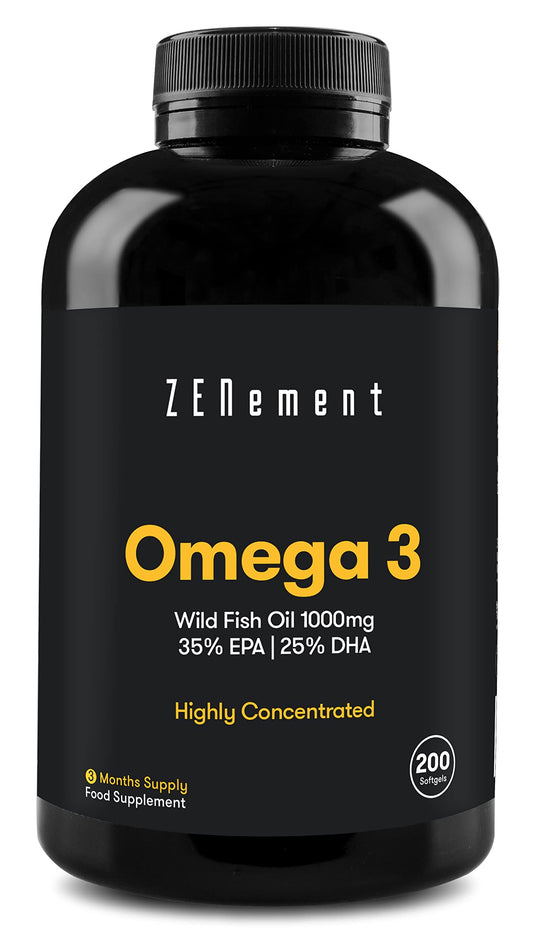 Omega 3 Fish Oil 2000mg, 700mg EPA, 500mg DHA per Daily Serving | 200 High Strength Capsules (3 Month Supply) | Supports Normal Heart Function, Brain and Eye Health | Contaminant Free | Zenement