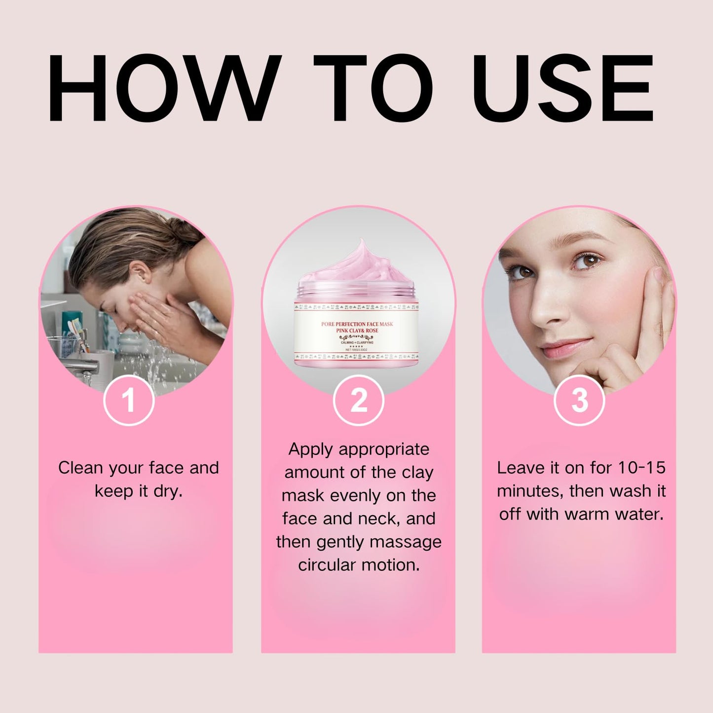 Pink Clay Mask | Organic Face Masks for Women | Rose Calming Clarifying Mud Mask | Clay Face Mask with Bentonite & Kaolin Clay | Pore Minimizer, Deep Cleansing & Hydrating Facial Skincare