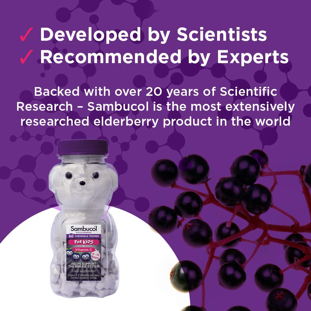 Sambucol Natural Black Elderberry Chewable Teddies | Vitamin C | 60 count