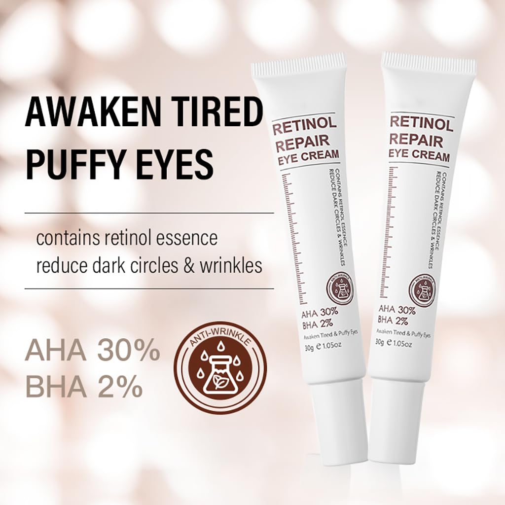 YUYUE-YY Retinol Eye Cream, Retinol Serum Eye Cream for Dark Circles and Puffy Eyes, Eye Cream with Retinol & AHA 30% & BHA 2% & Hyaluronic Acid for Fine Lines & Wrinkles Saggy Skin Puffy Eyes