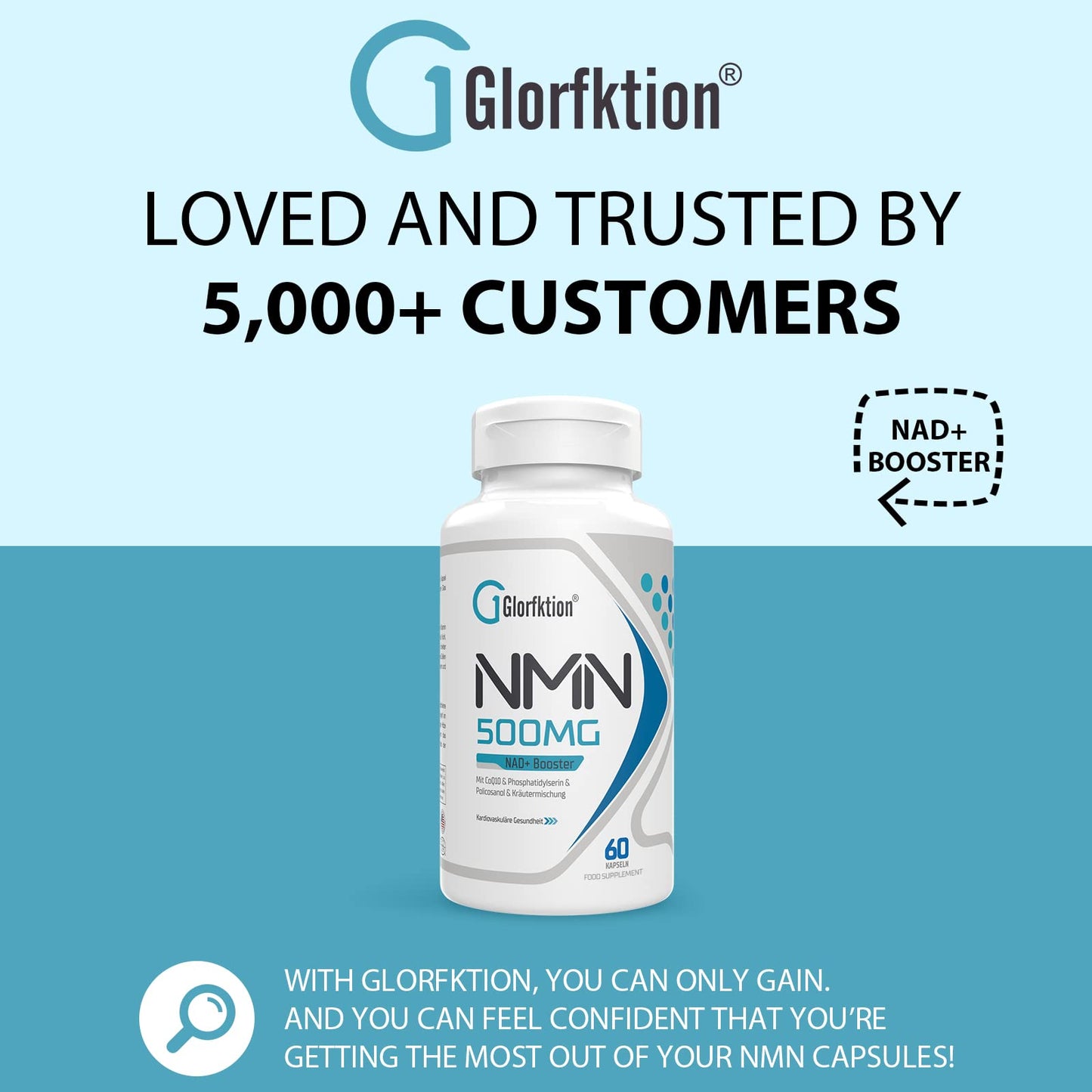 Glorfktion NAD Supplement | 750mg Advanced NAD Contains All 7 Ingredients in 1 Capsule | NAD+ Booster for Anti Aging | 60 Count Capsules (60 Count (Pack of 1))