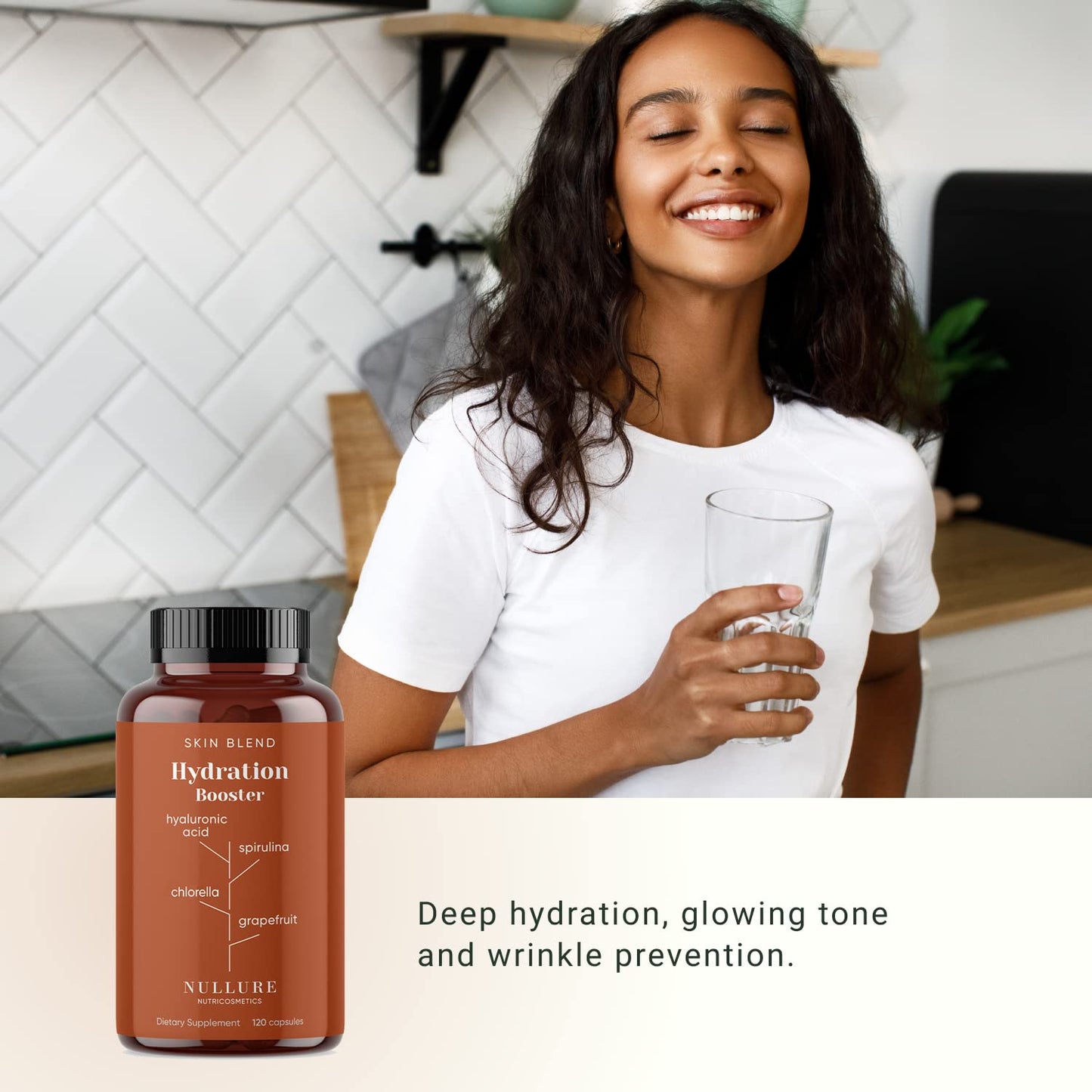 Hyaluronic Acid Nullure I Anti-Aging · Hydration · Skin Tone I Vegan Formula I - Hyaluronic Acid + Spirulina + Chlorella + Vitamin B3 + Black Radish + Grapefruit - 120 Capsules (2 Months)