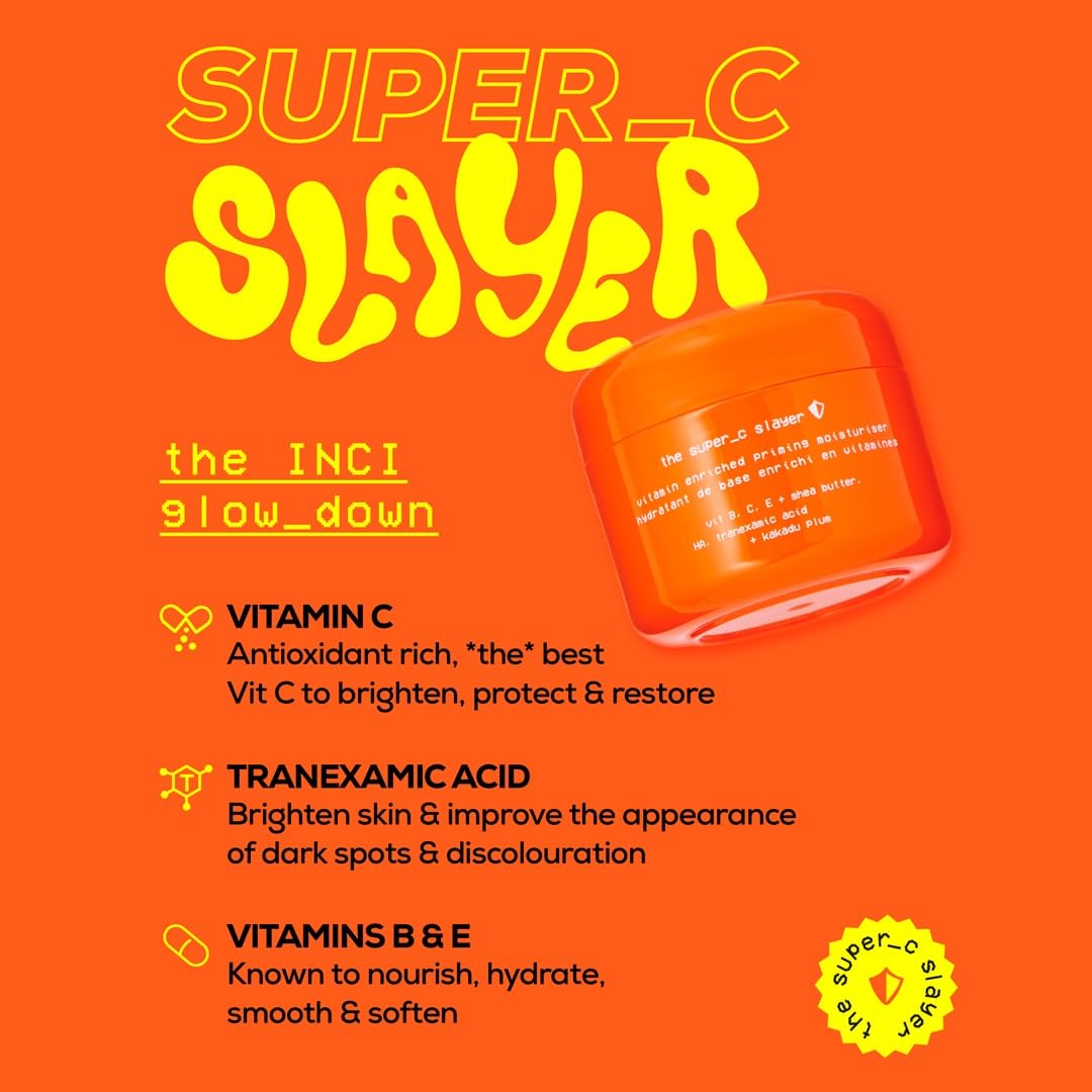 Glow Hub The Super C Slayer Vitamin Enriched Priming Moisturiser with Vitamin C and Tranexamic Acid for Anti-Pigmentation and Dull to Blemish Prone Skin 50g