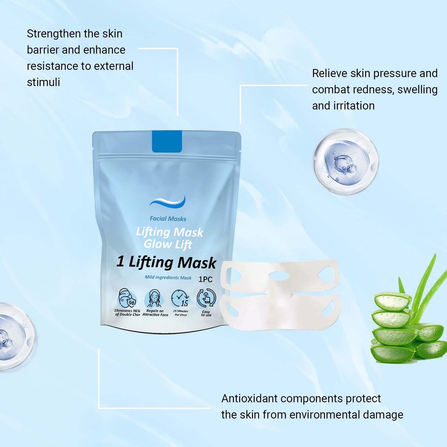 Double Chin Lifting Mask for Jawline Sculpting – V-Line Face with Collagen Lift Strap, Firm & Tighten Skin Overnight – Beauty Face Sculpting Sleep Mask for a Defined, Youthful Look