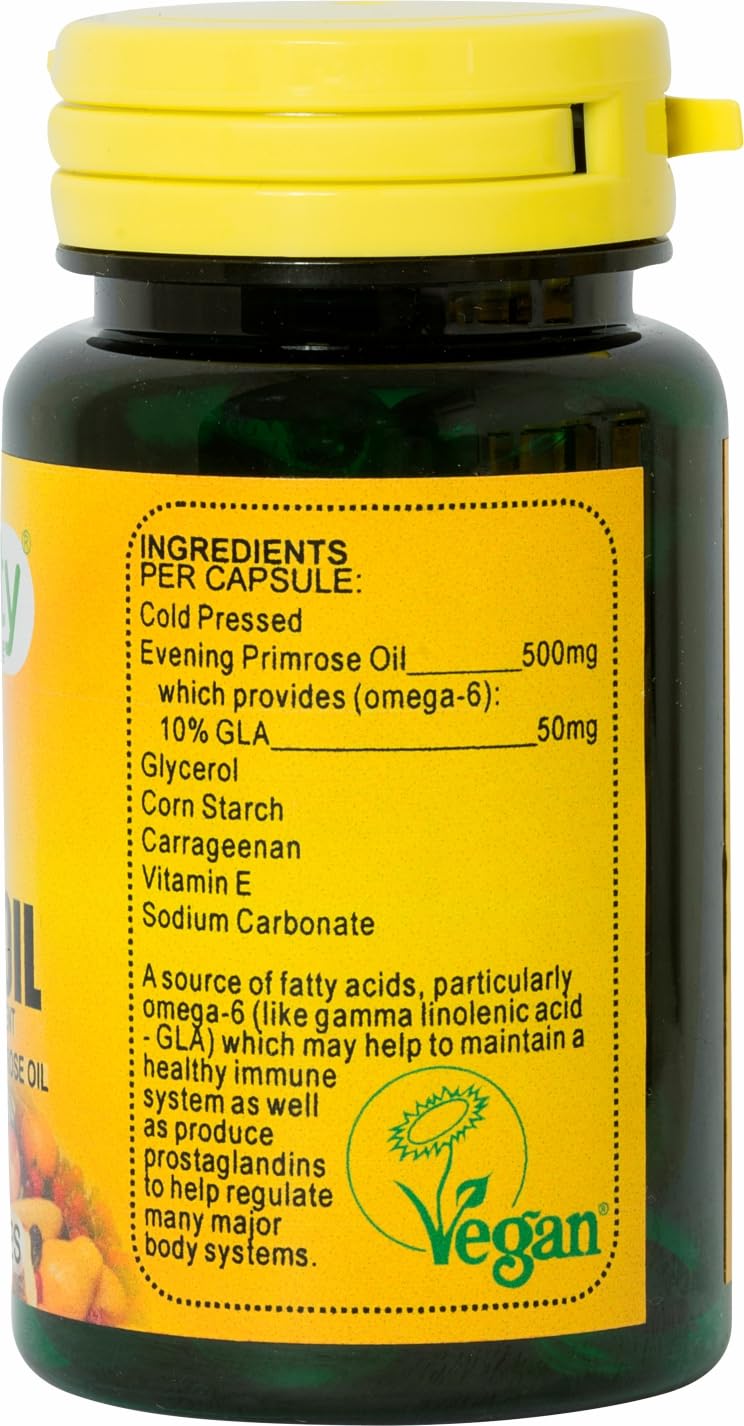 Veganicity Evening Primrose Oil 500mg (10% GLA) : Omega-6 Plant Supplement : 90 Vegan Capsules, in a Planet-Friendly 99% Recycled Pot