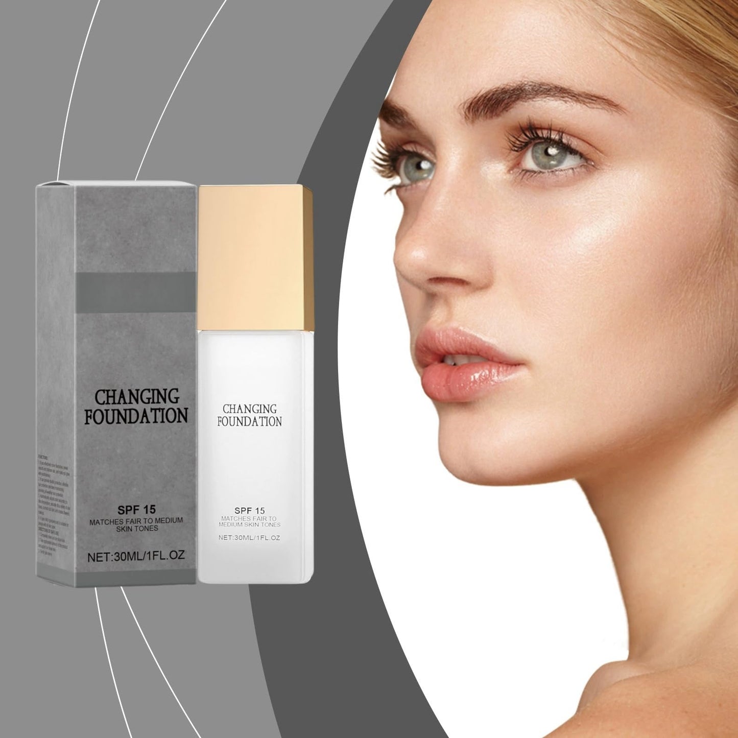 Siyinzu 30ML Colour Changing Foundation,Colour Changing Mature Skin Foundation,Long Lasting Waterproof Moisturising F-oundation,Concealer Spf 15,Covers Naturally Lotion Makeup Base with Powder Puff