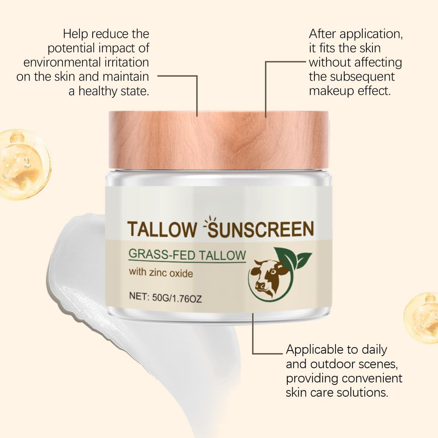 Cureluxe Nano Zinc Oxide Sunscreen Cream – Tallow Sunblock Factor 50 for Face & Body – Spf50 Beef Tallow & Zinc Sun Cream – Uva/Uvb Protection – Sunscreen Moisturizer for Outdoor & Travel & Beach