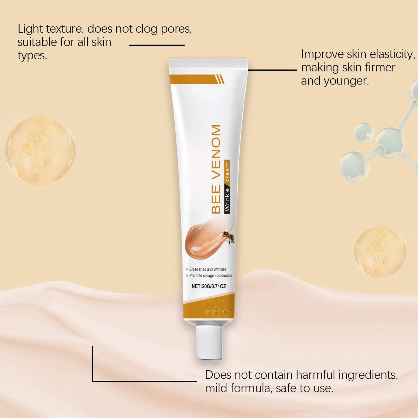 HIVETZ 2PCS Bee Venom Wrinkle Removal Cream,Bee Venom Anti-Wrinkle Firming Multi-Purpose Cream,Bee Venom Skin Treatment Cream,Moisturiser Face Women for All Skin Types,Firming Anti Aging Face Cream