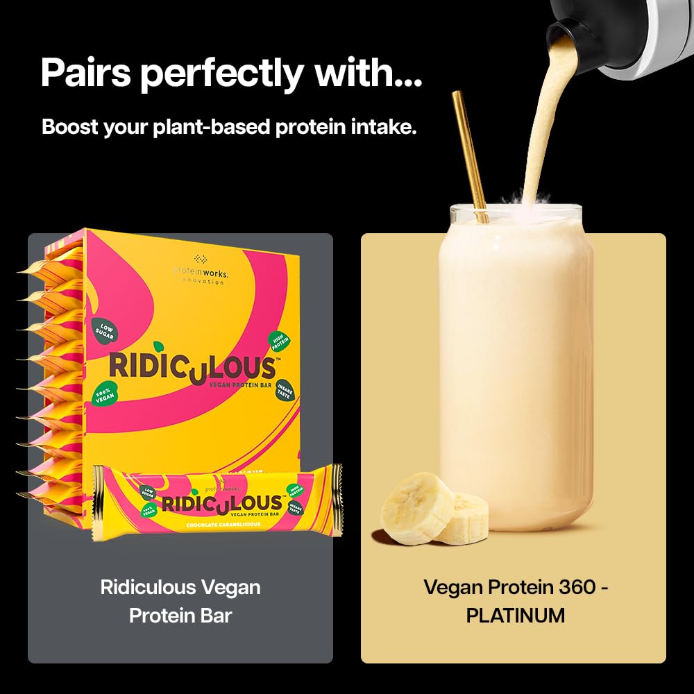 Protein Works | Vegan Protein 360 - Platinum Innovation, Premium Vegan Protein Powder, Plant-Based Protein Shake, Essential Vitamins & Minerals, Low Sugar, Banana Smooth, 14 Servings, 500g