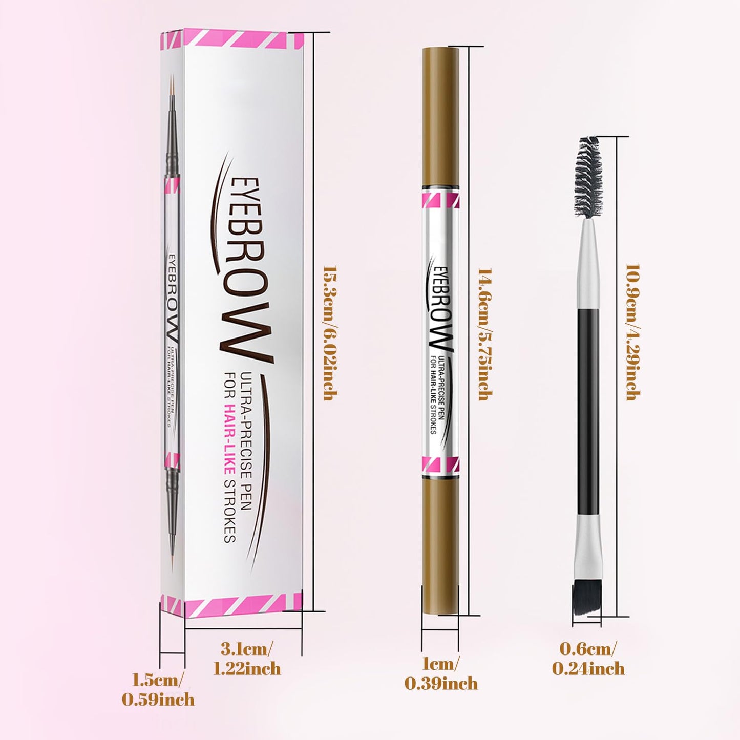 Generic Dual-End Design Microblading Eyebrow Pen with Blush, Natural Brows, Waterproof, Long-Lasting(Black Brown)