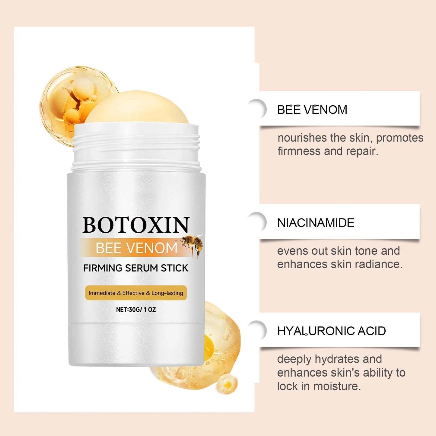 Bee Firming Serum Stick – Skin Care Cream with Bee Serum, Downplay Wrinkles, Firms Face & Body, Suitable for All Skin Types
