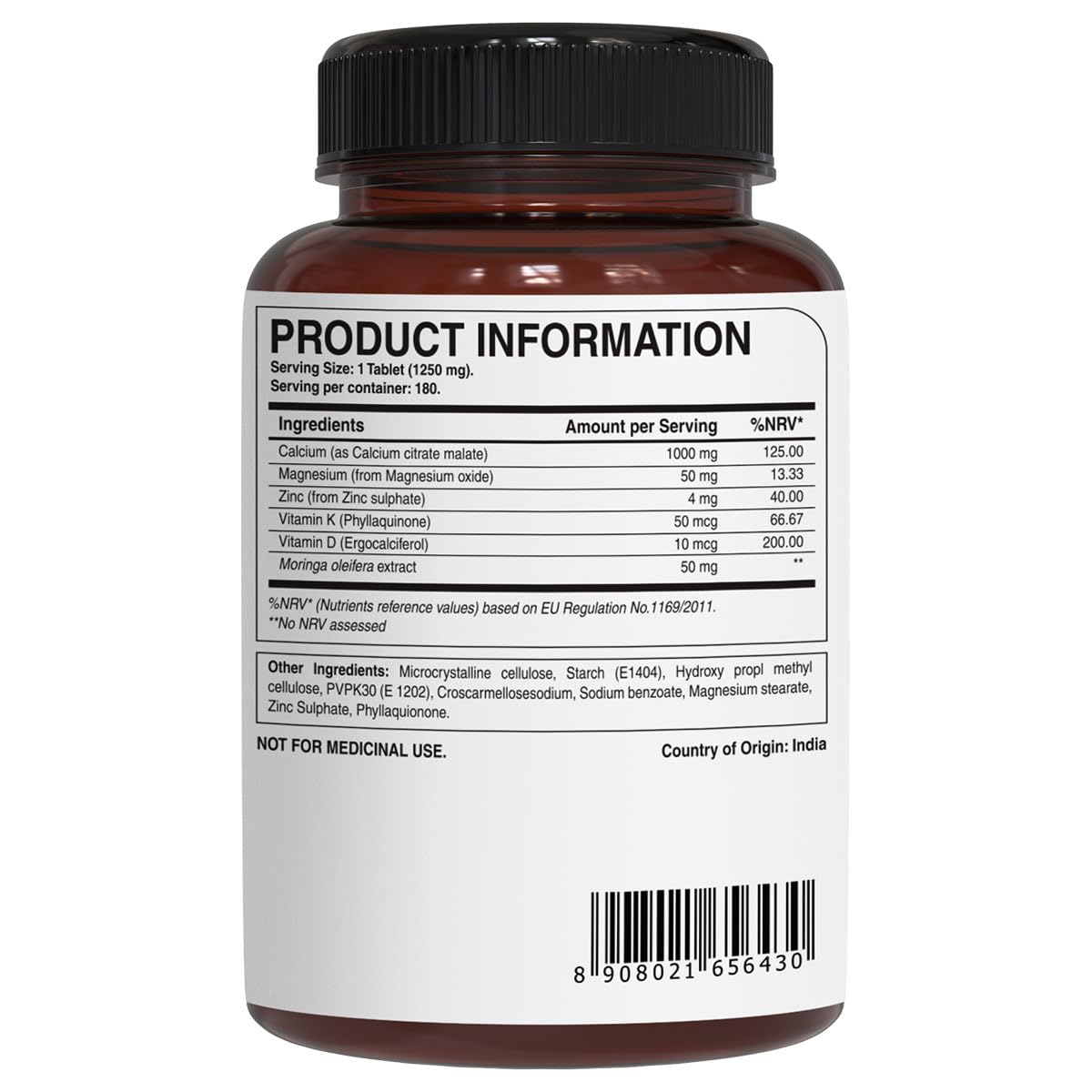 PURENUTRITION ME Pure Nutrition Ultra Calcium Citrate 1250 mg | Highly absorbable Calcium Supplement with Calcium Citrate Malate, Vitamin D, Zinc, and Magnesium | 1 Tablet Daily | Non-GMO | Gluten-Free | 180 Veg Tabs
