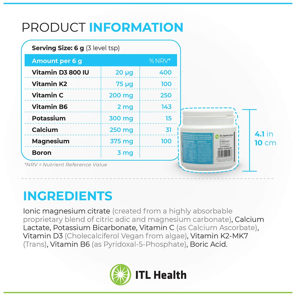 MAG365 ITL Health BF Plus Calcium Zinc Magnesium Powder | Including D3, K2, C, B6, Boron, Zinc and Potassium | Formulated for Optimal Bone Health, and Immune Support | (210g)
