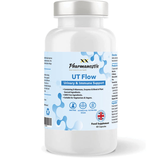 Pharmanostix UT Flow Urinary 60 Capsules - Bladder Biofilm Support- D-Mannose, Digestive Enzymes and Selected Botanicals for Systemic Urinary, Bladder Wall and Immune Support