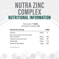 NUTRA ZINC Complex - 45mg Elemental Zinc| 60 Tablets| Contains Vitamin B6, C & D| Maintenance of Normal Immune System, Bones, Hair, Skin & Nails – Made in The UK by NutraVit