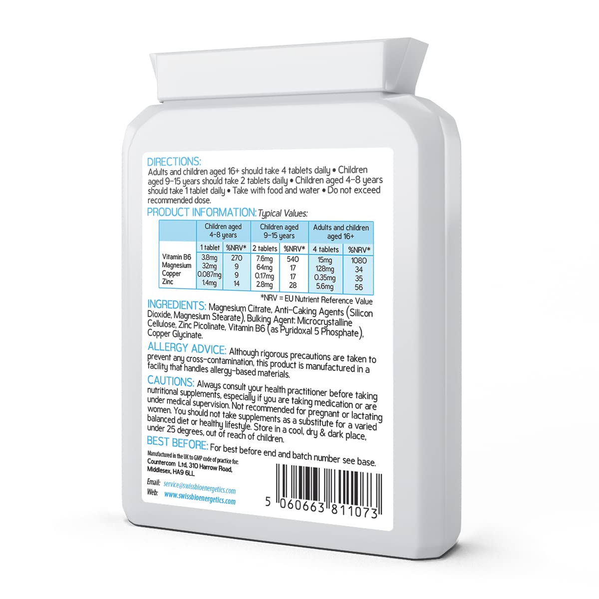 NeuroActive 120 Highly bioavailable Micro-Tablets - Magnesium Citrate, Zinc Picolinate, Copper Glycinate & Vitamin B6 Balanced for Children and Adults - Vegan - UK Made