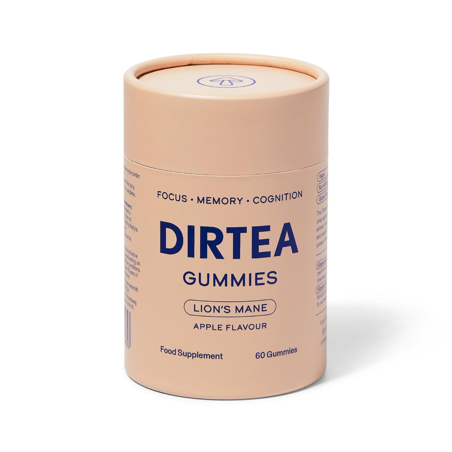 DIRTEA 60 Lion's Mane Mushroom Gummies | 2,400mg / Serving | Vegan, Natural & Sugar Free | with Vitamin B12 & B5 | Focus & Memory Supplement | 60 Gummies (30 Servings) - Apple Flavour