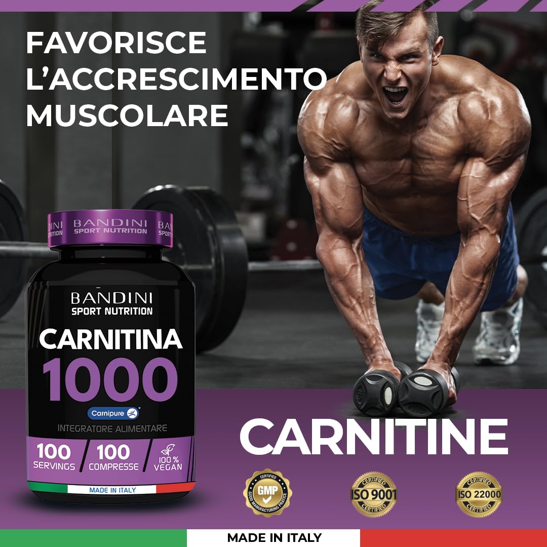 BANDINI Bandini® L CARNITINE 1000-100 Tablets with Carnipure® (100 doses, 100 days) - Supplement with Vegan L-Carnitine Tartrate - Pure Carnitine for Athletes and Sportspeople - Energy, Endurance and Recovery