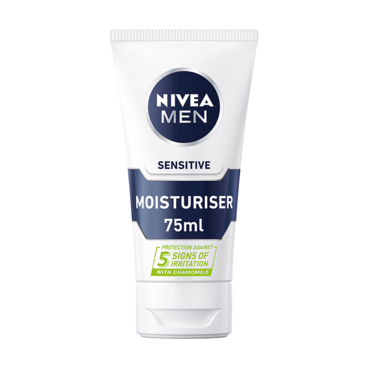 NIVEA MEN Sensitive Face Moisturiser with Zero Percent Alcohol, Sensitive Skin Moisturiser, Men's Skin Care Essentials, (75ml)